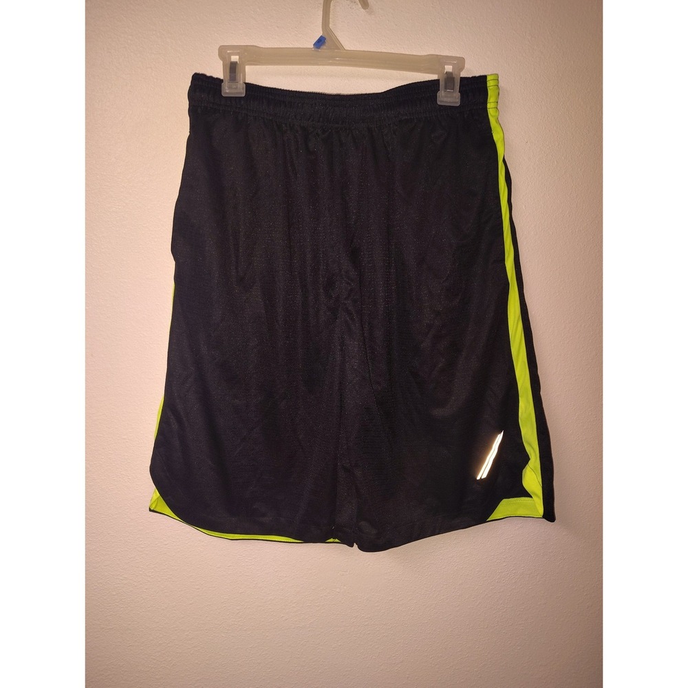 PBX Pro Mens Black Mesh Athletic‎ Shorts Neon Yellow Stripe Size Large